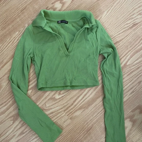 ZARA Green Ribbed Crop Top - Picture 1 of 3